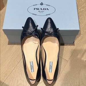 Prada Women's Dark Blue Bow Flats